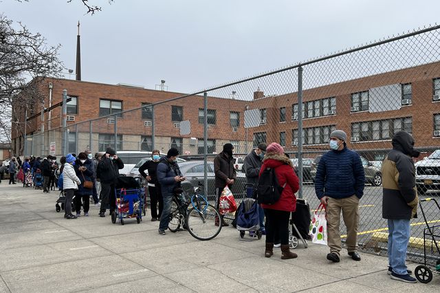 Line outside food pantry run by Hour Children in Long Island City on February 22nd, 2022